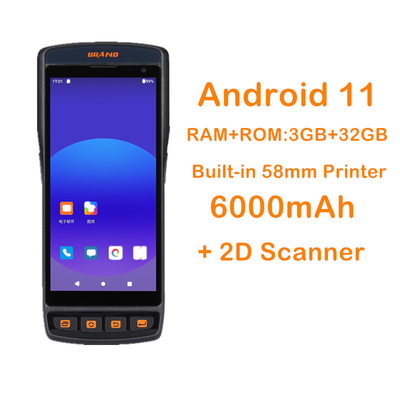 Rugged PDA Android 11 Mobile Terminal Handheld 2D Barcode Printer with 8MP Front Camera and Private Mold